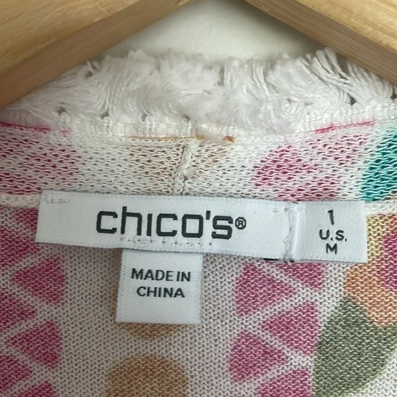 Chico’s Women’s Tropic Trim Cardigan Sweater White/Multi M - Picture 3 of 8
